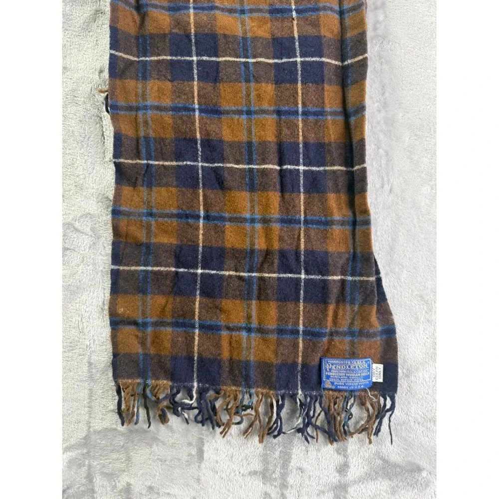 Pendleton Men's Scarf One Size Brown Woven Brand Label Wool Fringe Plaid IN USA